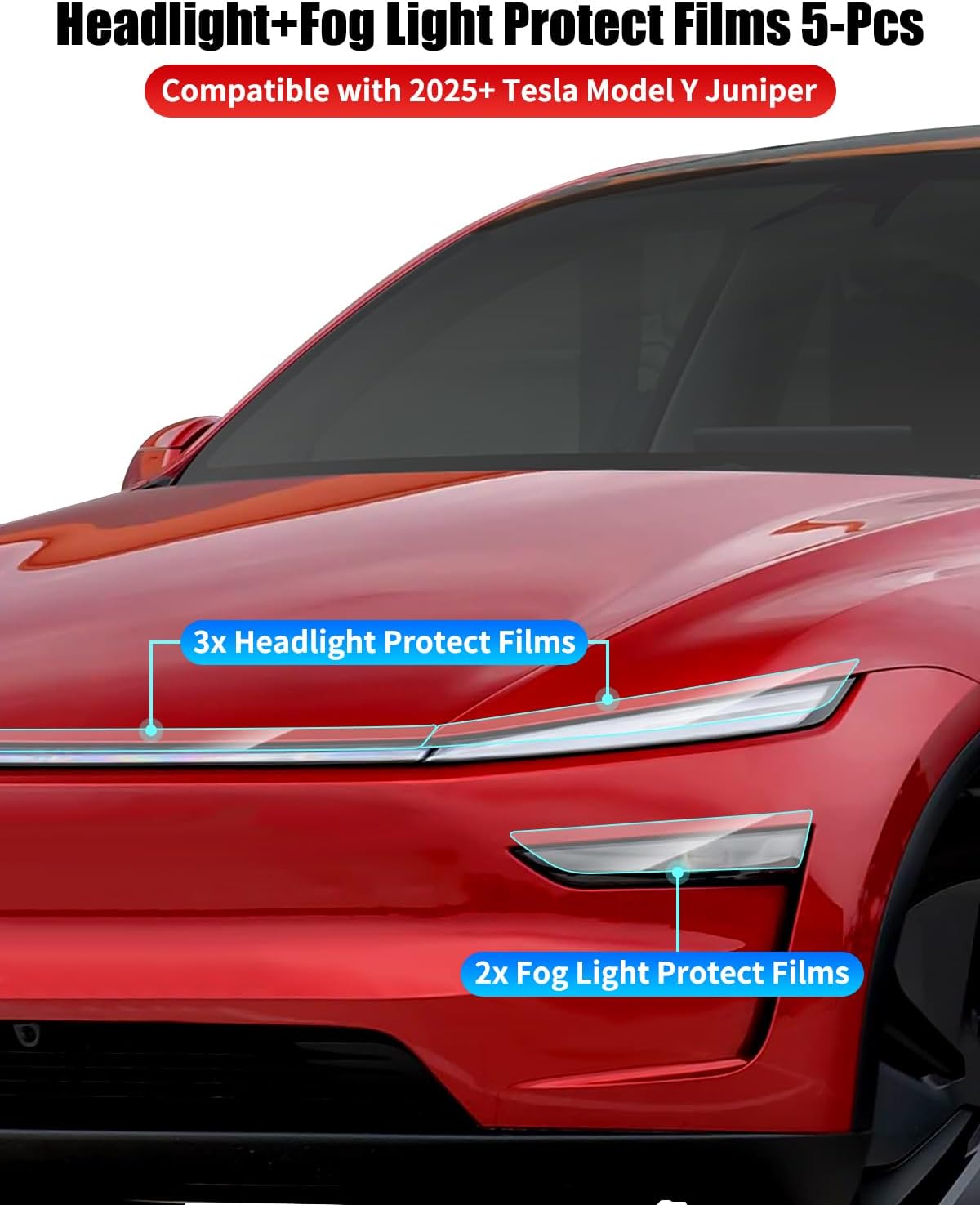 KKTR-CAR Front Headlights Clear Protection Film (TPU) Compatible with Tesla Model Y Juniper,8 Mil Thick Headlamp Overlays Protective Film Model Y Juniper 2025