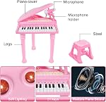 Jouet de clavier pour piano enfant, Jouet d'instrument de musique électronique pour tout-petit avec microphone, sons multiples, lecture d'enregistrement, lumières & Tabouret, Cadeau d'anniversaire 3 4 5 6 7 Années Vieilles filles