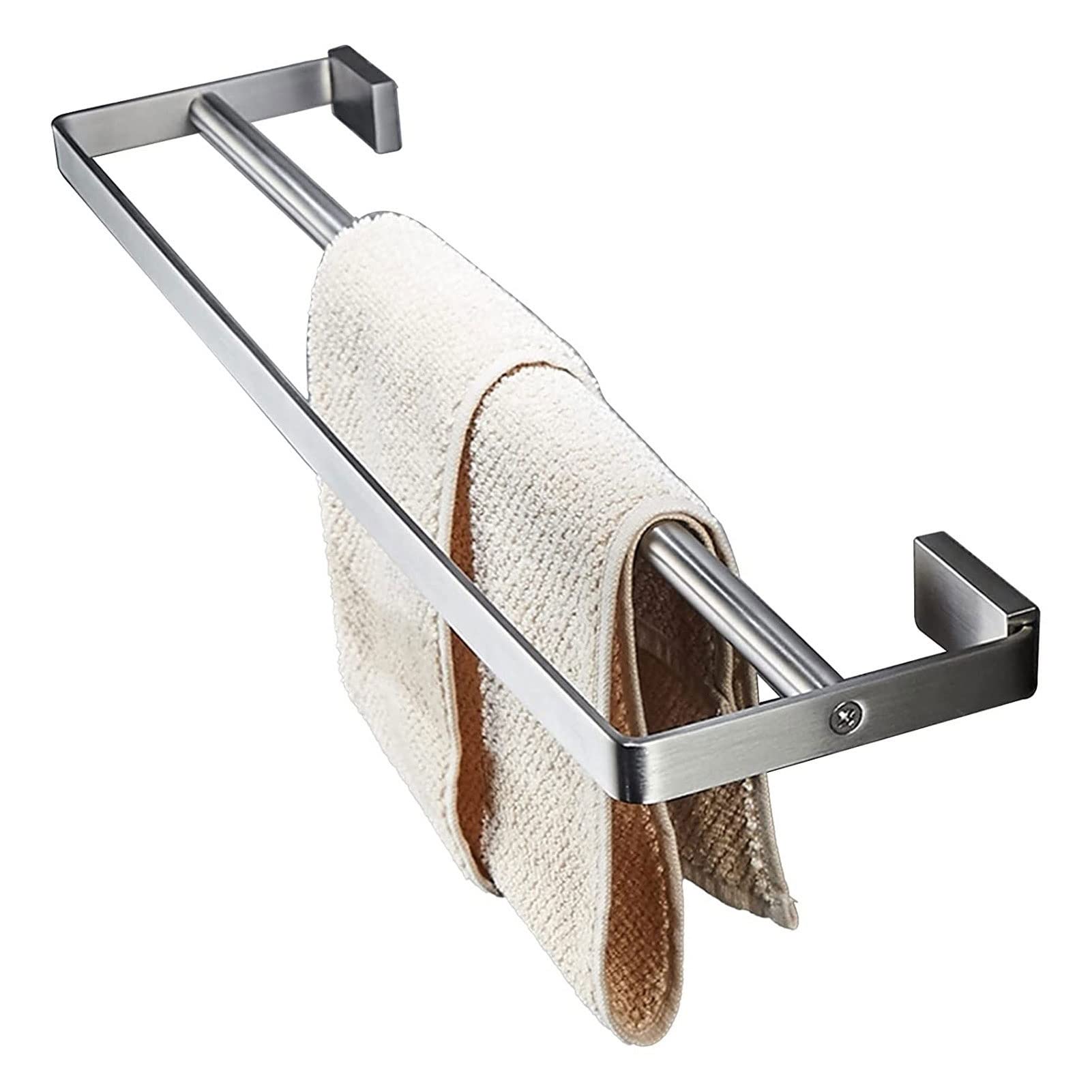 Barra para Toallas de Plata cepillada, rieles de Pared, Soporte Doble con Base Cuadrada para baño o Cocina - Montaje con Tornillos (Tamaño: 60 cm)