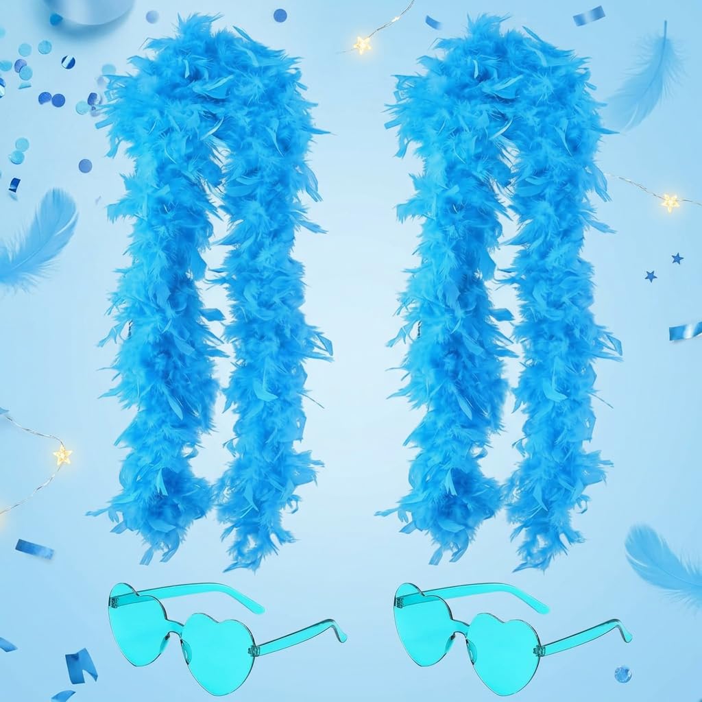 4Pcs Blue Feather Boa Set with Glasses,feather boa