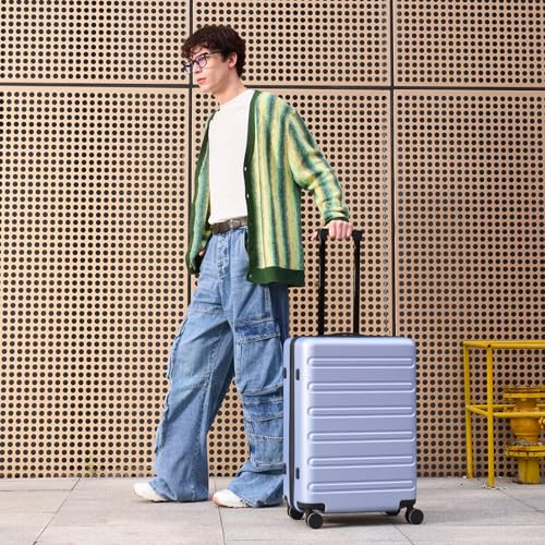 Image of NINETYGO Medium Checked Luggage 24 Inch, Checking In Luggage with Smooth Double Spinner Wheels, Hard Shell PC+ABS Suitcase, Lightweight Travel Luggage, TSA Approved (Blue, Andes)