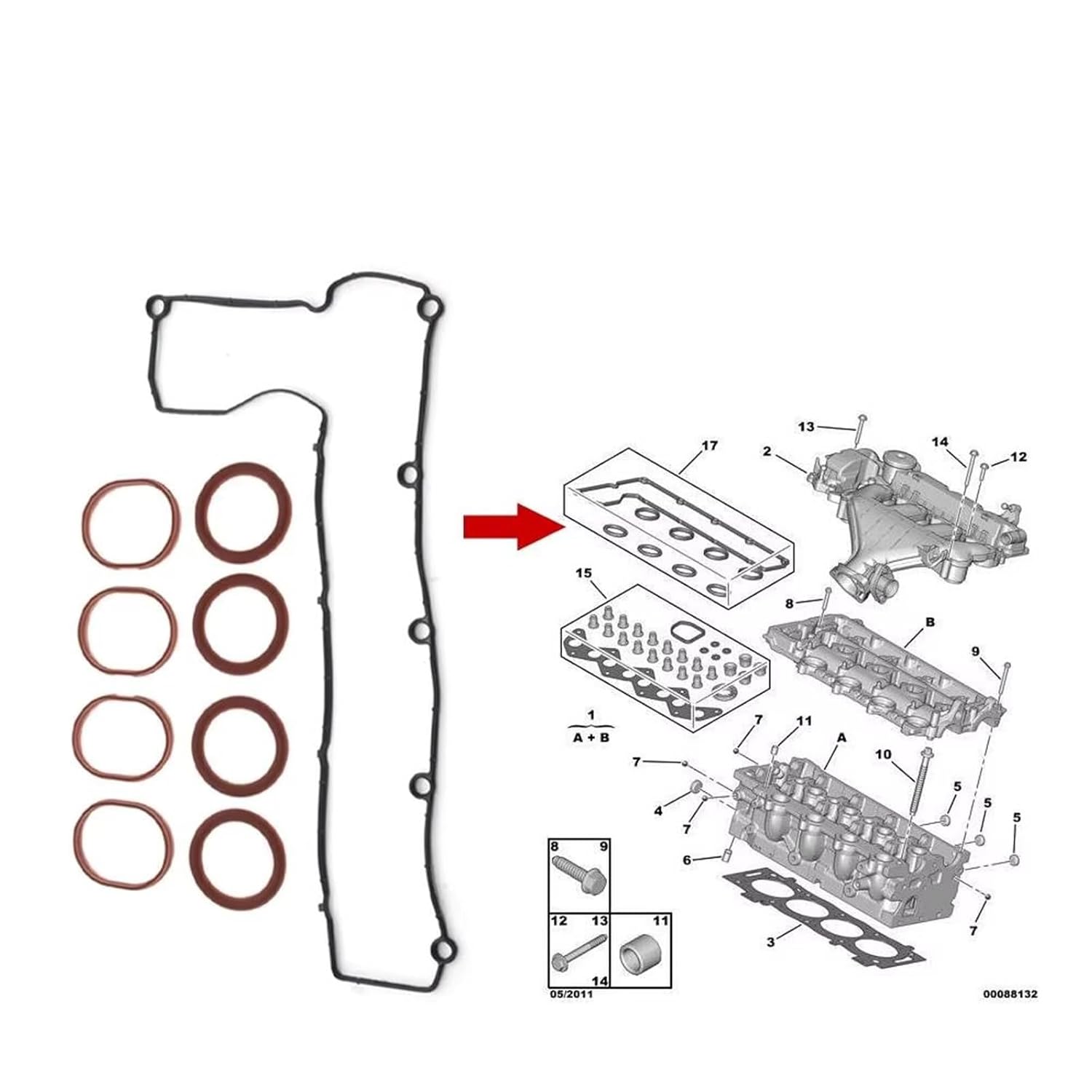 Car Engine Valve Seals for Lancia for Phedra 2006 2007 2008 2009 2010 for Diesel 2.0 D 2.0 JTD Valve Rocker Cover Box Gasket Set 9654983280