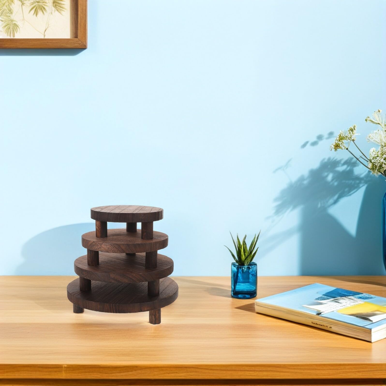 Toyvian 4pezzi Espositore in Legno da Piedistallo in Legno Naturale Stile Fattoria Alzata in Rotonda per Vasi Artigianato e Gioielli Supporto in Base Solida per Esposizione da Tavolo