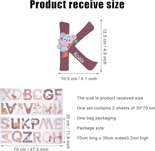 Miniatura 2 de Calcomanías de pared del alfabeto de animales, 26 letras bohemias, calcomanías adhesivas de pared ABC, lindas calcomanías de pared grandes del