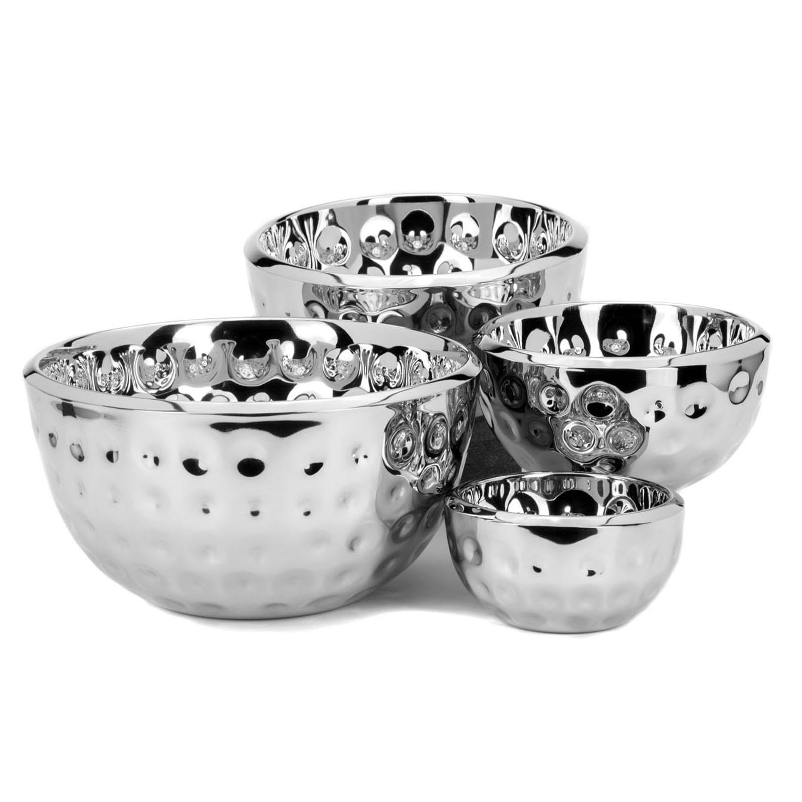 Edelstahl Snackschale Ø 15 cm - kleine runde Dekoschale gehämmerte Optik - moderne hohe Servierschale ideal für Nüsse, Chips, Gebäck, Pralinen oder Bonbons