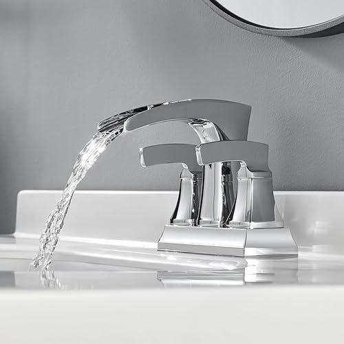 Miniatura 2 de MP106BK MP106BK - Grifo cromado de cascada para lavabo de baño de 3 agujeros, juego central de 4 pulgadas, grifo de lavabo de lavabo sin plomo con