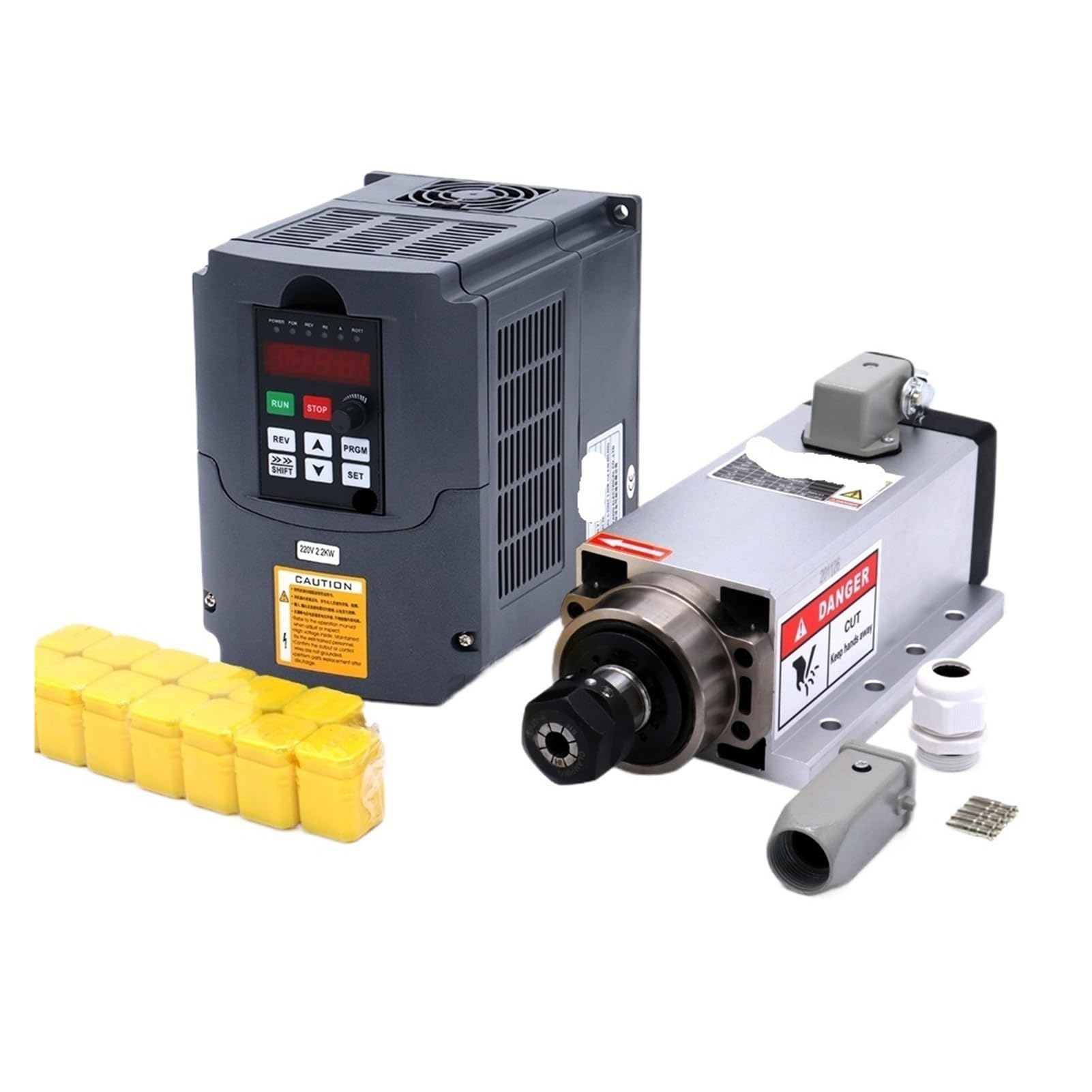 Spindle Motor Kit 2.2kw 2200w Air Cooling Spindle ER20 Motor + VFD Inverter with RS485 + Collets for CNC(2.2kw Option 1,110v)