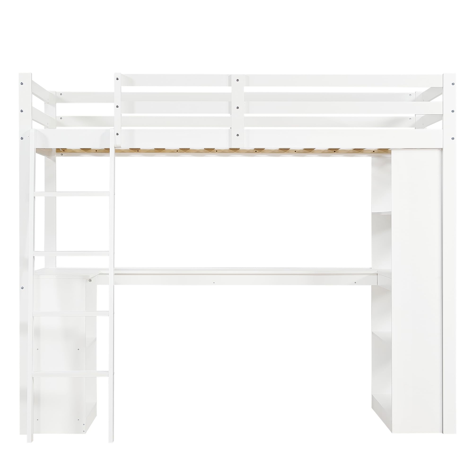 SUKY Cama Alta 90x200 cm con Estante de Almacenamiento y Barandilla de Seguridad