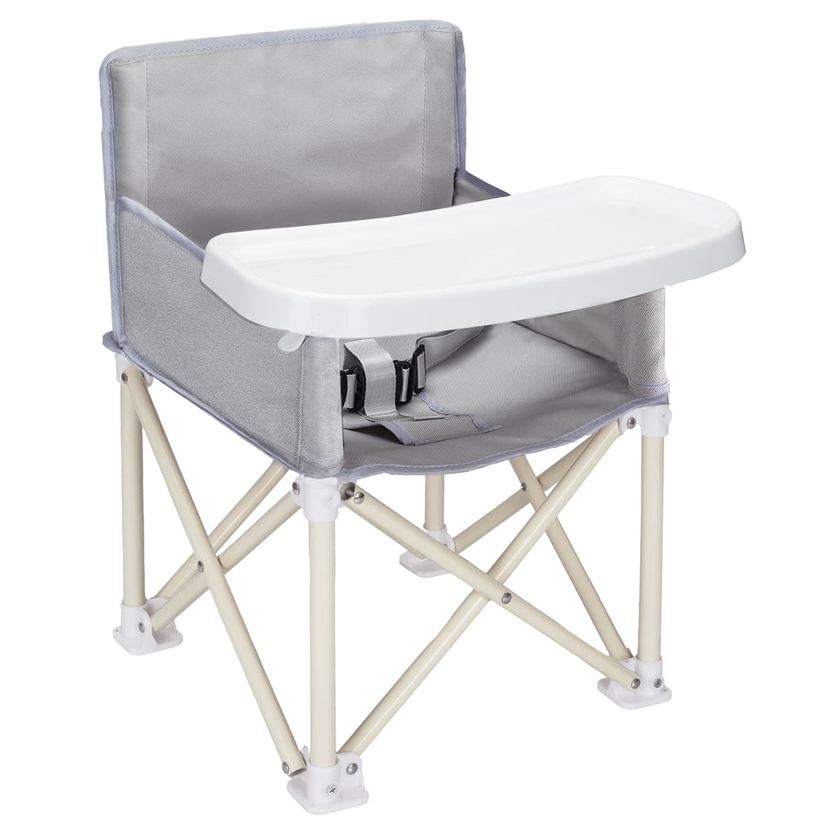 SELECTSHOP Silla Para Bebe Portatil Plegable Silla para Comer Ajustable Con Bandeja Desmontable Asiento Elevado Para Uso Interior Con Cinturon de Seguridad Periquera Para Bebe (Gris Claro)