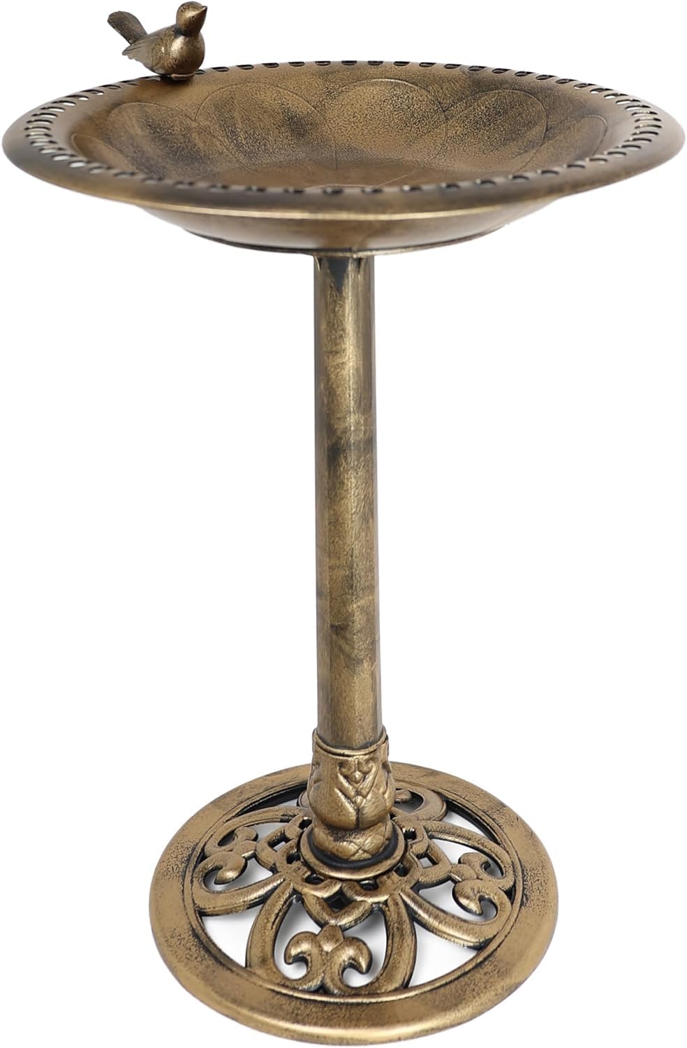 PRADICHI Birds Bath for Garden – Freestanding Outdoor Birdbaths for Wild Birds, Decorative Pedestal BirdBath & Feeder Bowl for Patio, Yard, and Lawn Décor (Bronze Bird Bath With 1 Bird)