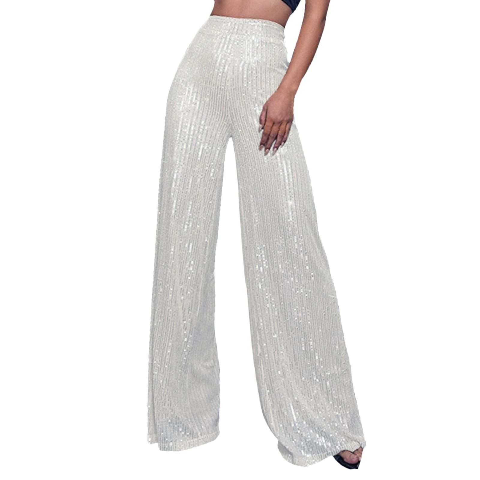 Womens Sequins Palazzo Pants Baggy Party Club Wide Leg Pants High Waisted Sparkly Elegant Bootcut Long Trousers