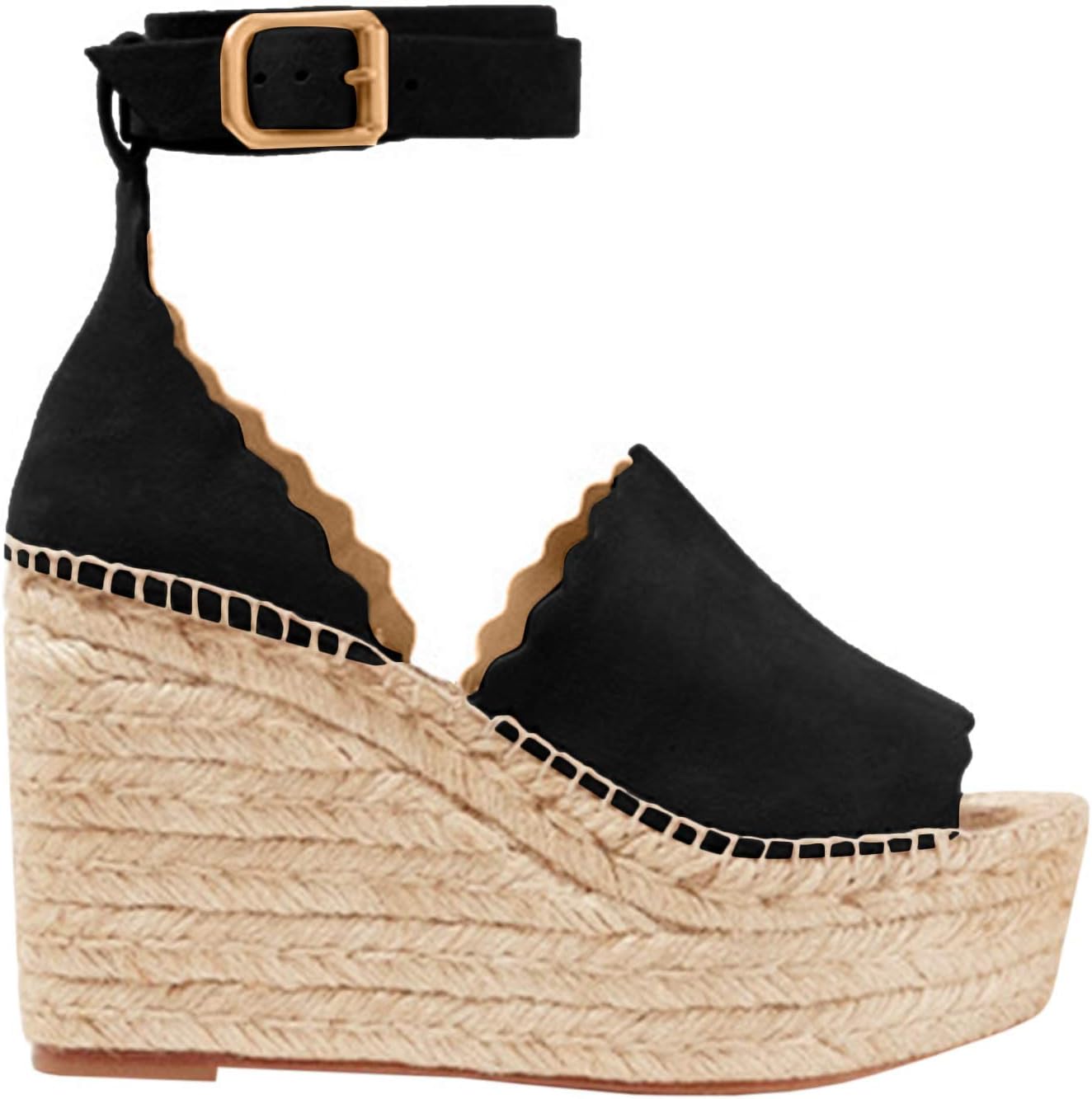 Enjoybuy Womens Platform Espadrille Wedges Peep Toe High Heel Sandals With Ankle Strap Buckle Up