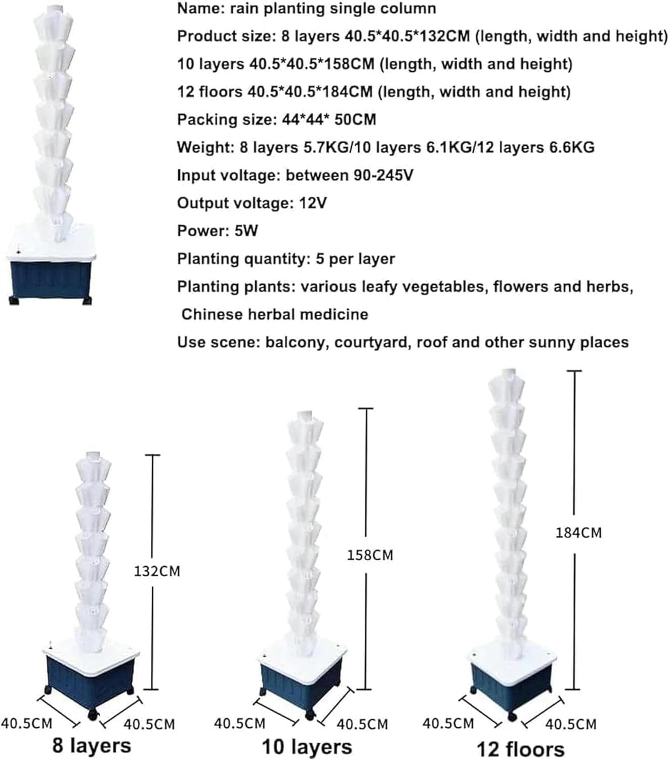 Wzglod Hydroponics Tower, Soilless Cultivation Growing System, with Water Pump, Nest Basket, Sponge and Movable Water Tank, for Herbs, Fruits and Vegetables