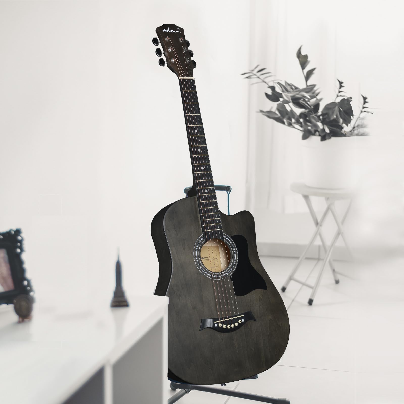 ADM Chitarra acustica da 38" per principianti, chitarra folk blu per bambini, studenti, adulti (corde in acciaio) nero