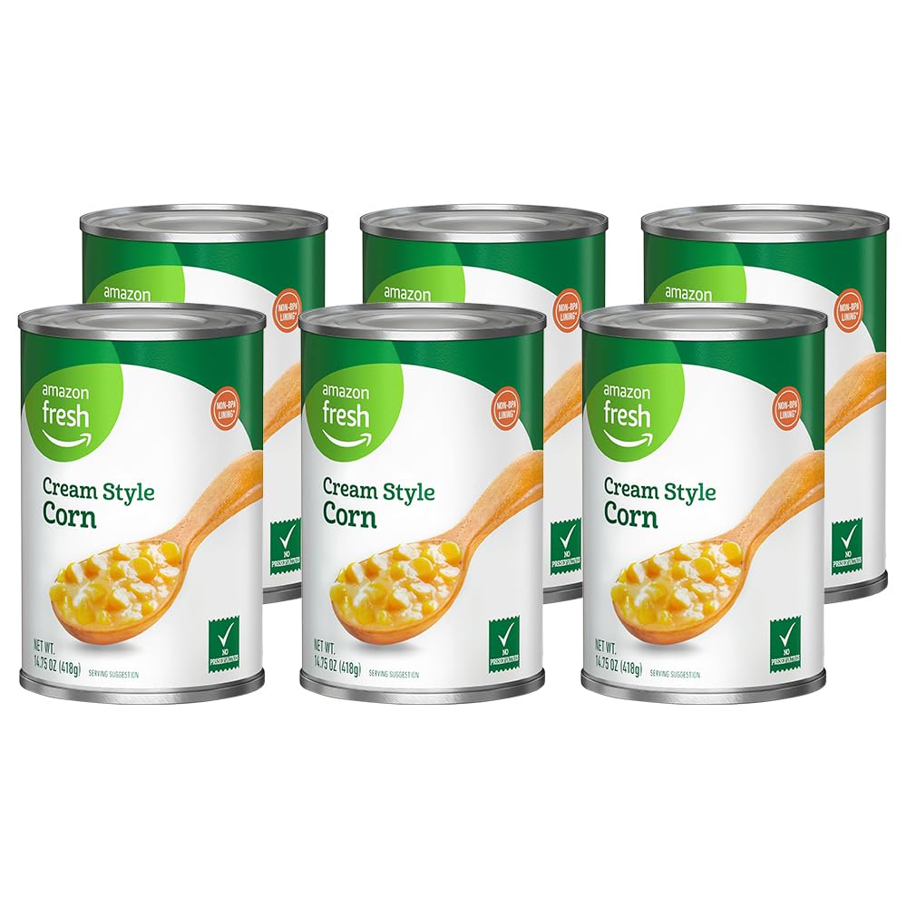 Amazon Fresh, Canned Cream Style Corn, 14.75 Oz (Pack of 6)