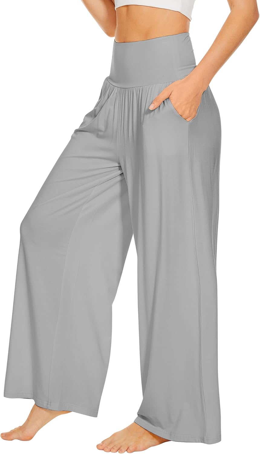 WiWi Women's Pajama Pants Bamboo Viscose Super Soft Wide Leg Palazzo Lounge Yoga Cooling Sleep Bottoms with Pockets S-XXL