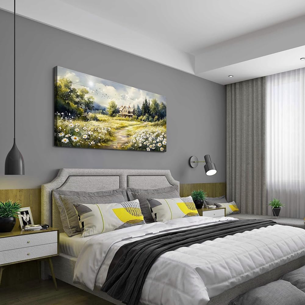 ERQINHUA Large Wall Art For Living Room Canvas Wall Decor For Bedroom Field Scenery Flower Watercolour Painting Office Decorations Stretched And Framed Wall Pictures Artwork Home Decor 20"X40"