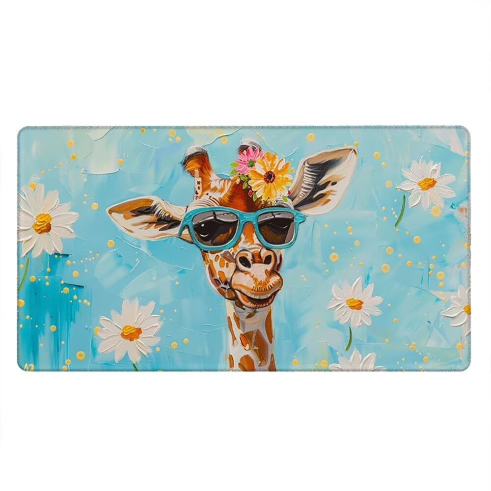 Alfombrilla Ratón XXL Alfombrilla Escritorio 2000x1000mm Mouse Pad Mejora la Precisión y la Velocidad con Base de Goma Antideslizante y Bordes Cosidos Duradera (Flor De Ciervo De Cuello Largo) xR8-930
