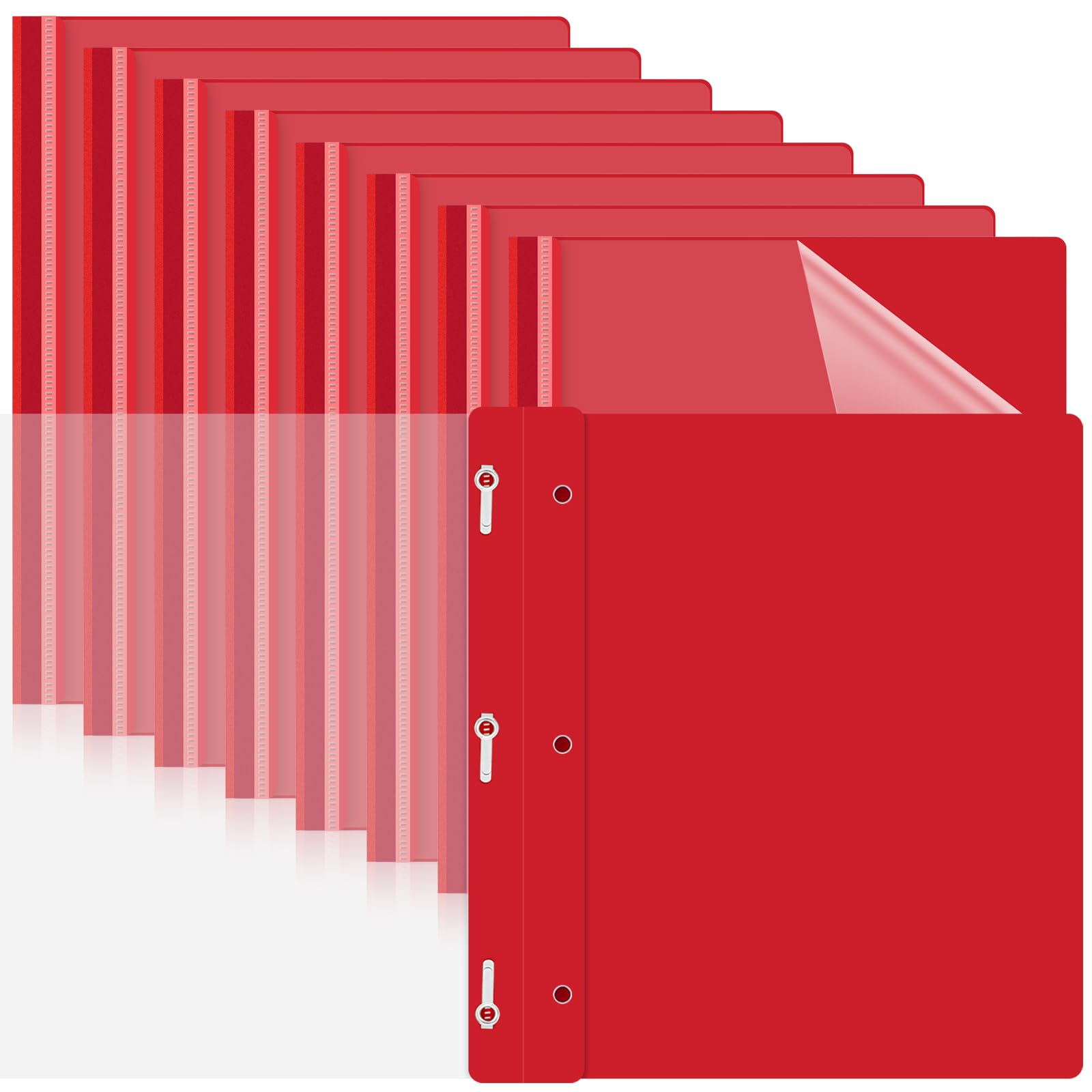 Teling 48 Pcs Clear Front Report Covers with Prongs Plastic Presentation Folders 3 Prong Resume Portfolio Folder for School(Red)