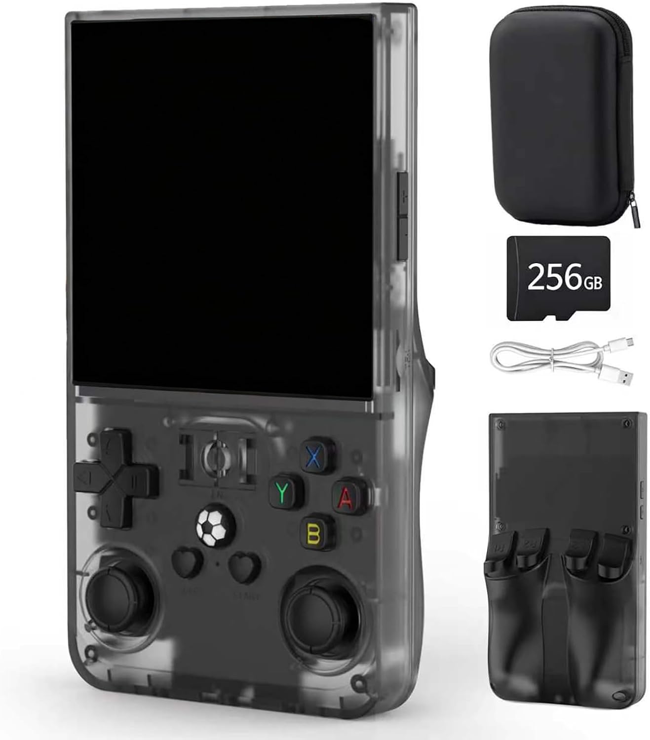 FHYRGF[40250 in 1] R36 MAX Handheld Game Console 4.0 inch IPS Screen Mini Retro Console 4000mAh Portable Pocket Arcade 45+ Mainstream Emulator 256g TF Card Transparent.(Grey)