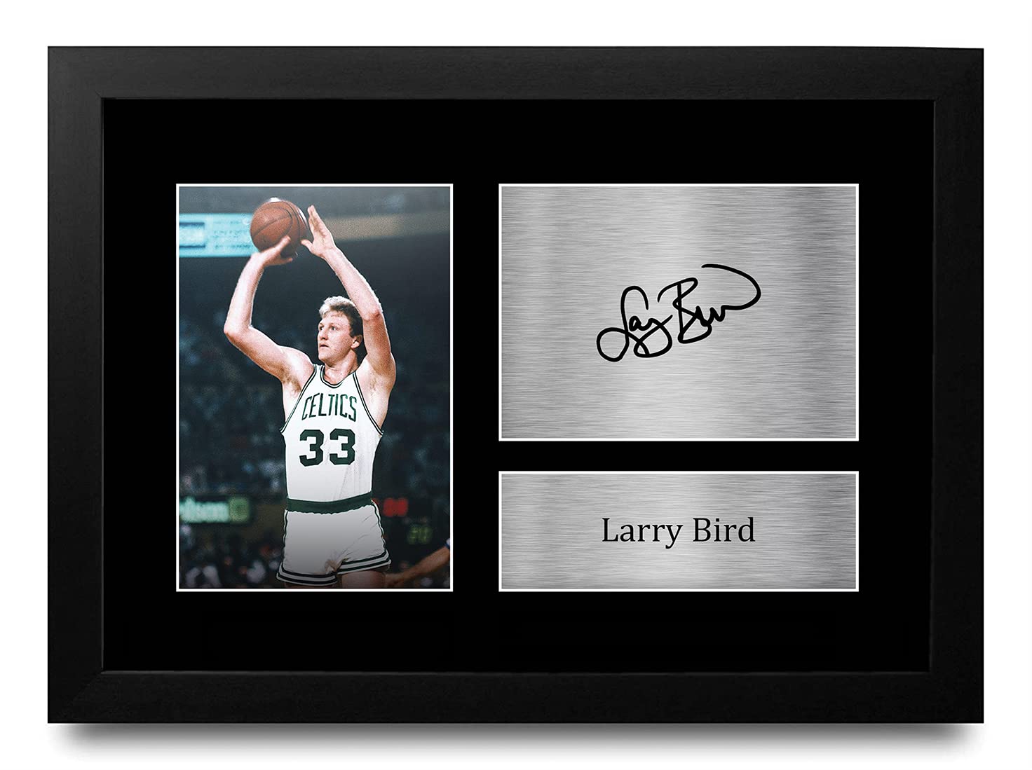 HWC Trading FR A4 Larry Bird Celtics Gifts Printed Signed Autograph Picture for Basketball Memorabilia Fans - A4 Framed