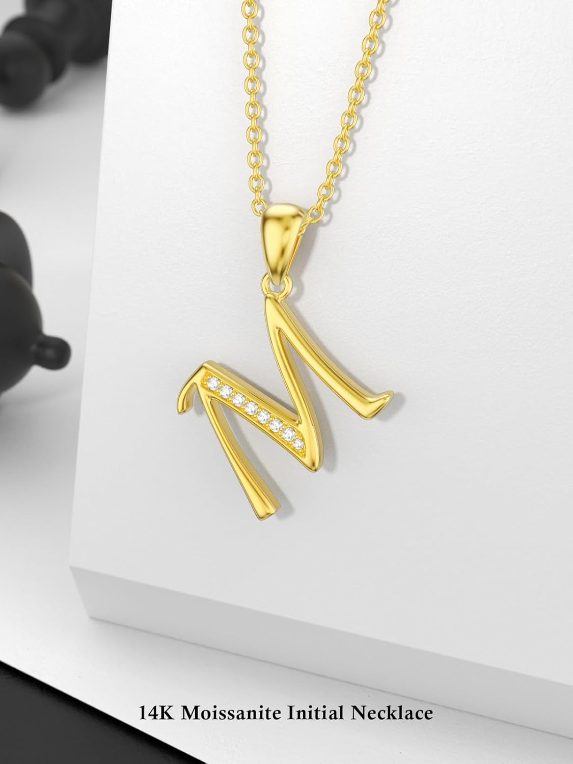 14k Gold Initial Necklace for Women, Solid Gold Moissanite Letter Pendant Necklaces Jewelry for Her Birthday Valentines Day Gifts for Mom Wife Christmas Gifts for Girlfriend Sister - Image 2