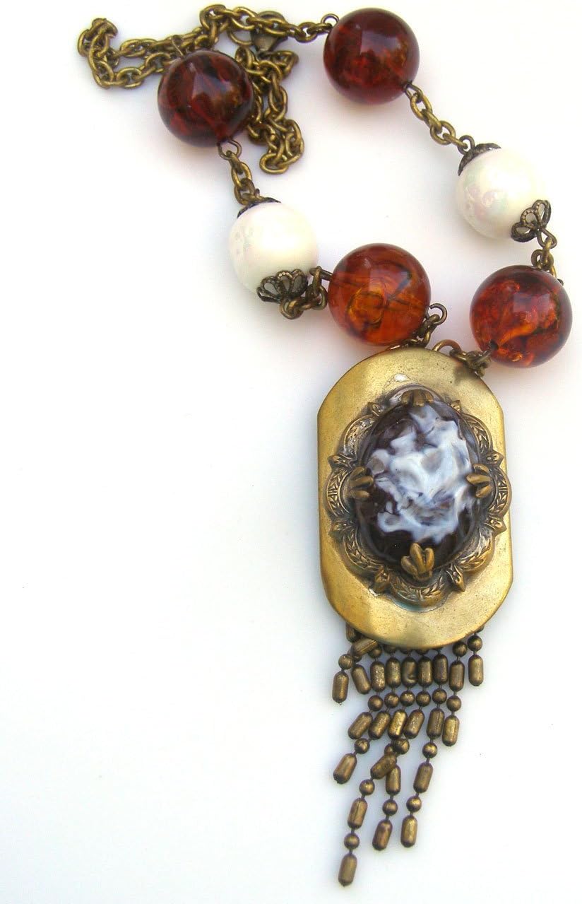 Vintage Tassel Dress Clip Necklace Amber Lucite Repurposed Unique Jewelry