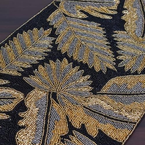 Image of MFU - Made For You Black & Golden Beaded Table Runner 13x36 Inch | Handmade Decorative Rectangular Table Runner for Dining Table, Center Table, Coffee Table, Home, Party & Event Decor