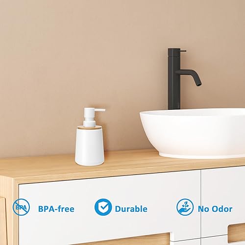 Miniatura 2 de Dispensador de jabón líquido de manos de plástico de bambú con bomba dispensador de loción para champú baño cocina 12 oz blanco