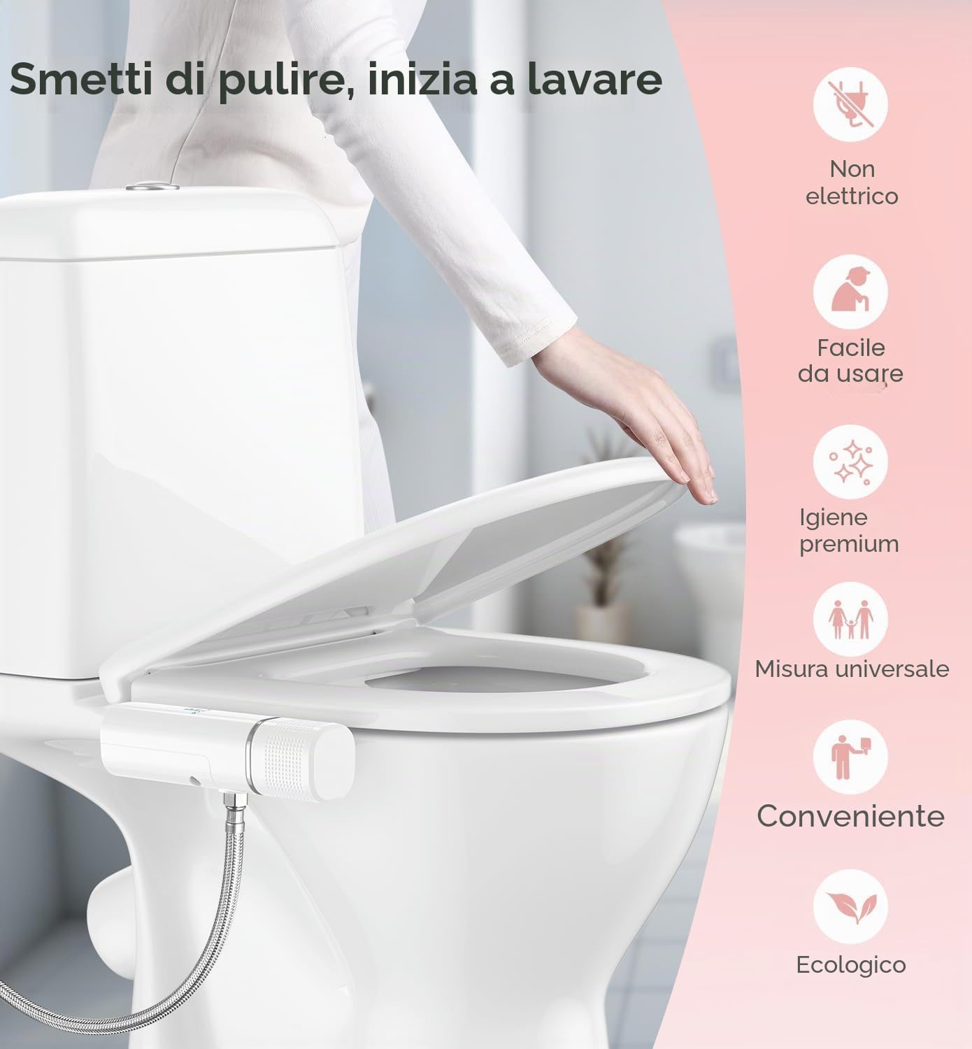 Attacco per bidet ultra sottile, lavaggio posteriore e femminile (doppi ugelli retrattili), attacco per bidet non elettrico per sedile WC, pressione regolabile dell'acqua fredda fresca, ingresso in