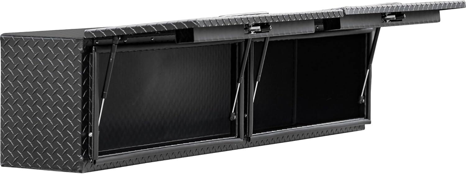 18x16x72 Inch Matte Black Diamond Tread Aluminum Topsider Truck Box with Flip-Up Doors