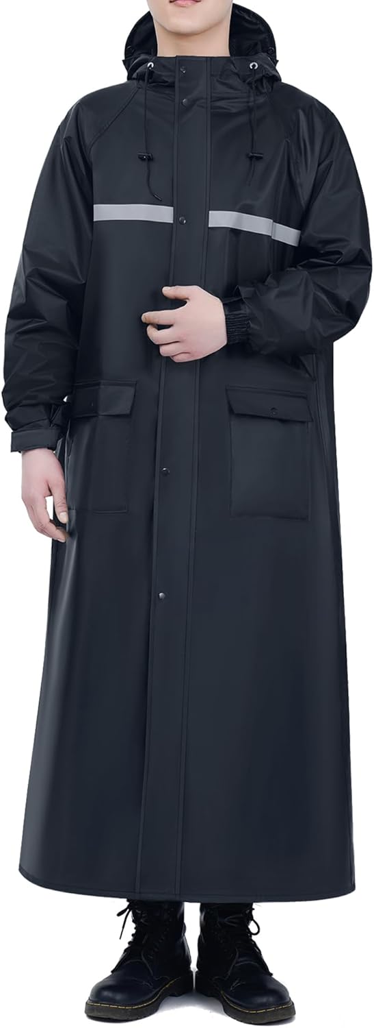 Long Hooded Raincoat Safety Waterproof Emergency Reflective with Packable Rain Jacket Poncho for Men Women Adults