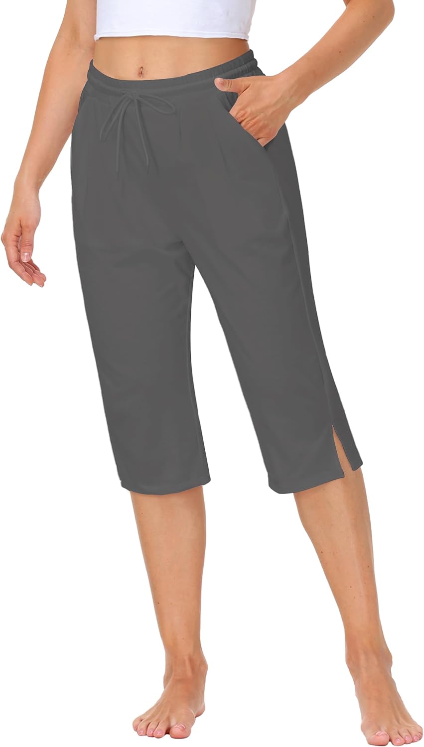 Women Yoga Capri Pants Comfy Drawstring Lounge Sweatpants with Side Pockets