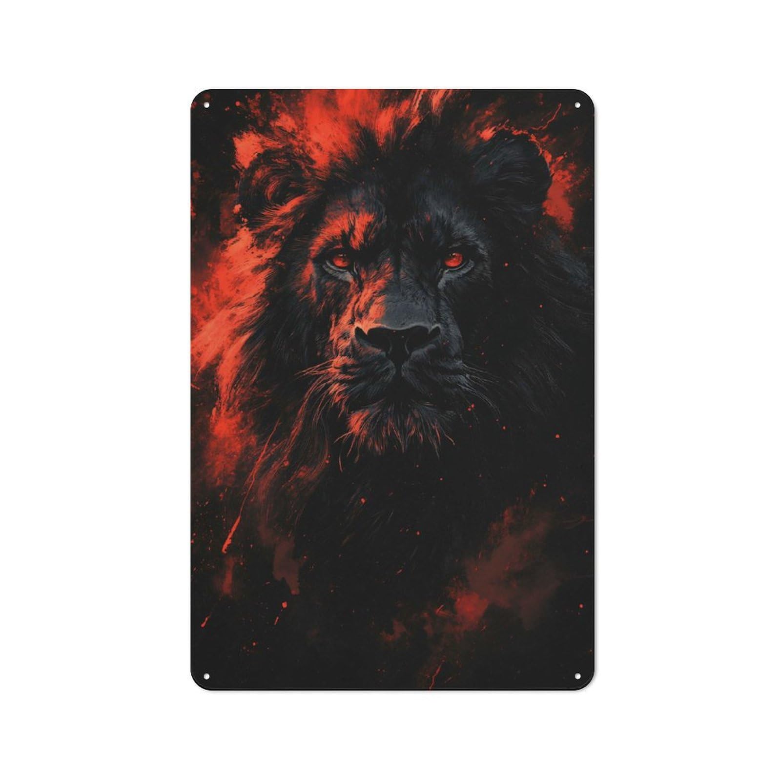 Junmoney Style-14 Metal Wall Sign 30X20cm Featuring Lion With Red Eyes For Workshop Wall, For Room Styling Across Workshops And Hobby Rooms