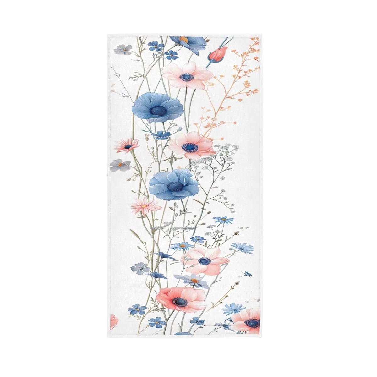 LSRCPD Pink and Blue Wildflowers Hand Towel, Hand Towels for Bathroom 15 x 30 Inches, Absorbent Towels