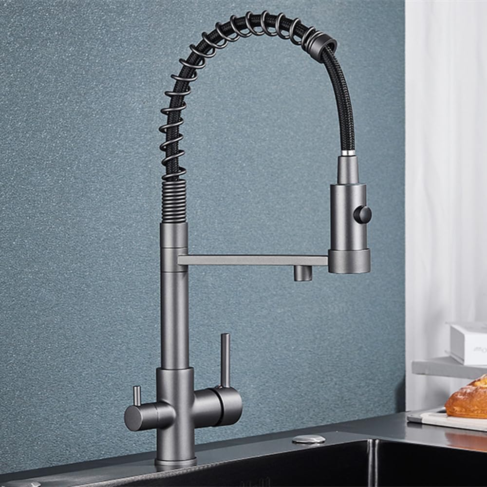 Robinet de cuisine gris à tirette pour eau filtrée au quotidien dans votre maison