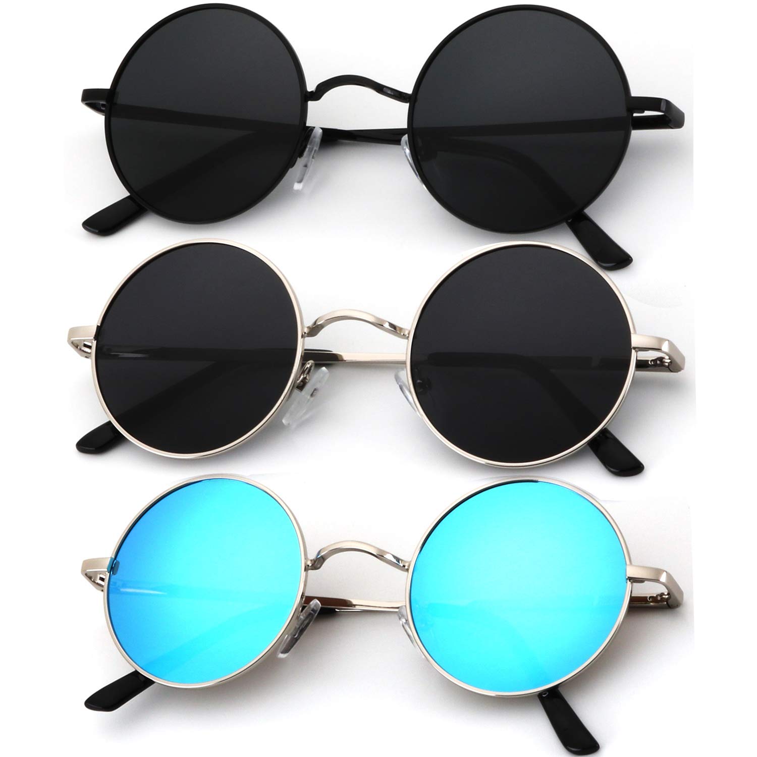 KALIYADI Round Polarized Sunglasses for Men Women Halloween Costume Retro Metal Hippie Circle Style Sun Glasses UV Protection