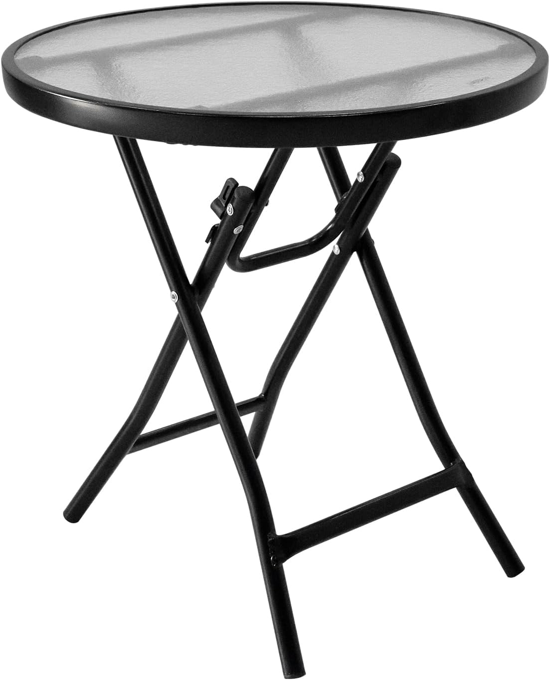 Garsing Outdoor Patio Round Side Table, Folding Bistro Table with Tempered Glass Tabletop, Compact Small Foldable Coffee Desk for Outside Use, Black