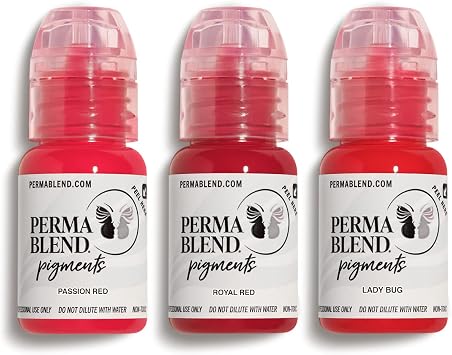 Perma Blend Red Tattoo Ink Set for Permanent Makeup - Lip Blush Microblading Kit - Tattoo Supplies for PMU - Includes Red Apple, Cherry & Cardinal - Vegan 0.5 oz Each