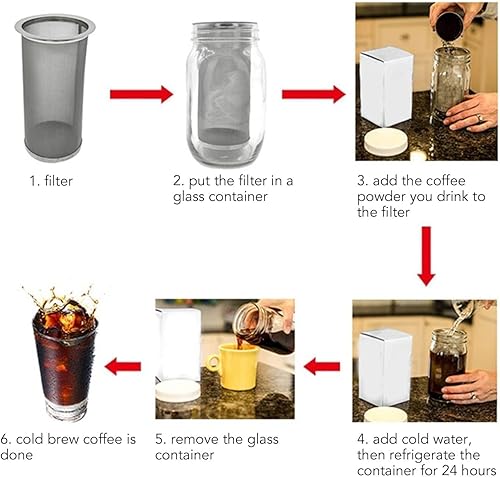 Miniatura 2 de Filtro de café frío para tarro de masón, filtro de filtro de infusión de té de acero inoxidable, filtro cilíndrico de malla de boca ancha