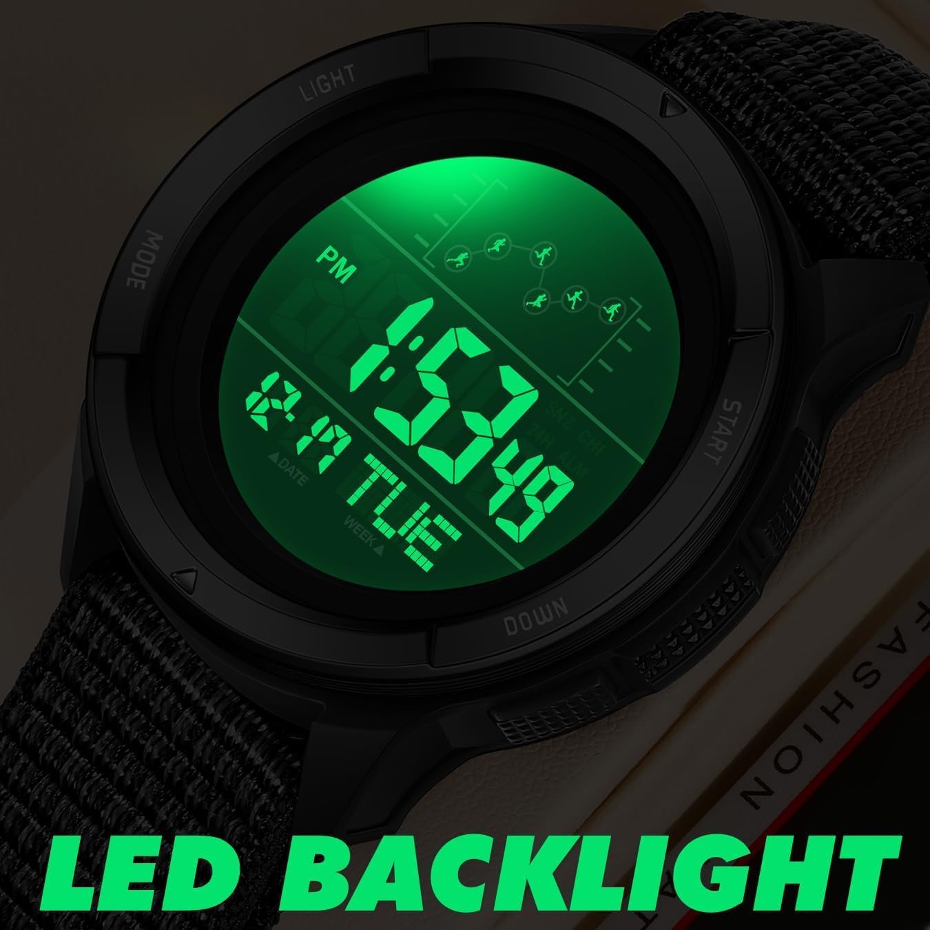 findtime Military Watches for Men Tactical Digital Sport Watch Waterproof Army Outdoor Nylon Strap Electronic Mens Watch LED Luminous Alarm Stopwatch Relojes para Hombres - Image 7