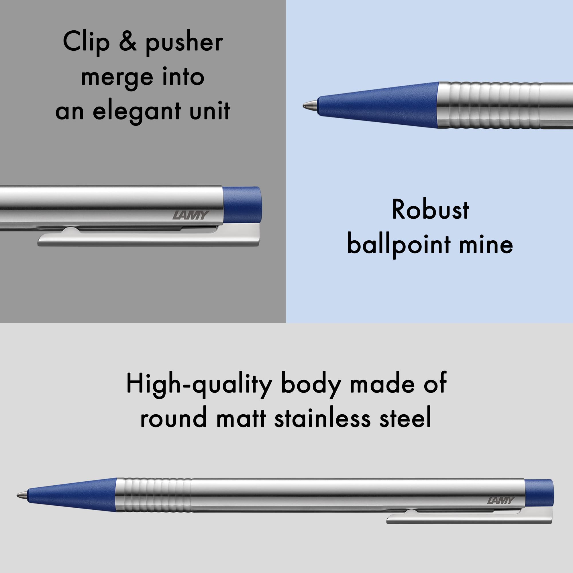 Lamy Logo Matt Blue Penna a Sfera Acciaio Inossidabile Tratto M Ricambio M 16 Blu