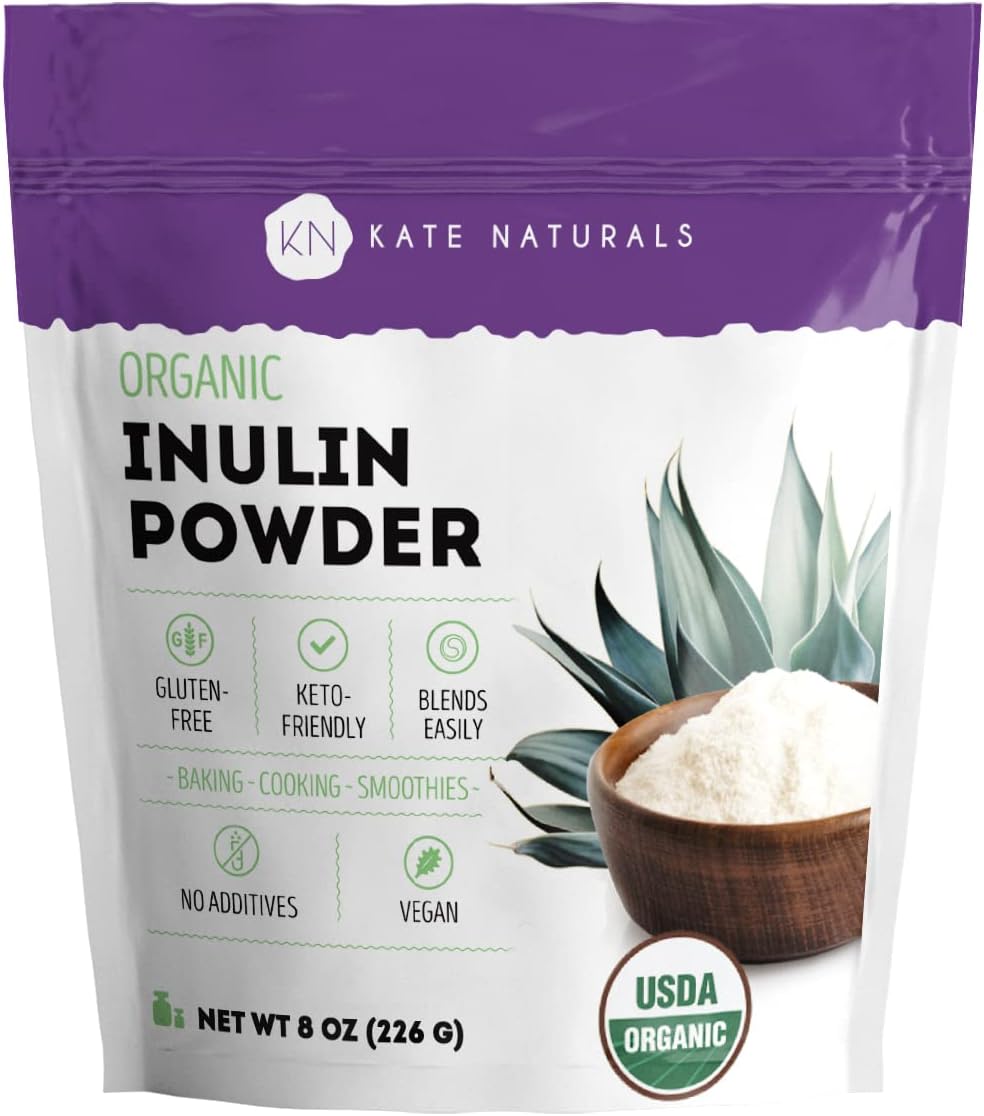 Kate Naturals Inulin Powder Organic from Blue Agave (8oz) Soluble Prebiotic Fiber for Coffee, Yogurt & Smoothies Kate Naturals Inulin Powder Organic from Blue Agave (8oz) Soluble Prebiotic Fiber for Coffee, Yogurt & Smoothies