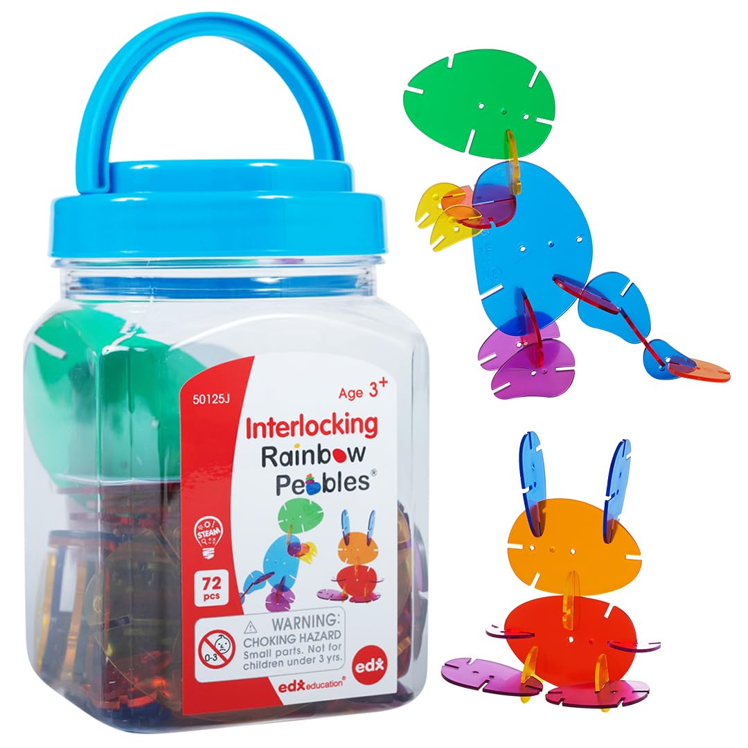 edxeducation Ineinandergreifende Regenbogen-Kieselsteine – Mini-Glas – 72 Stück