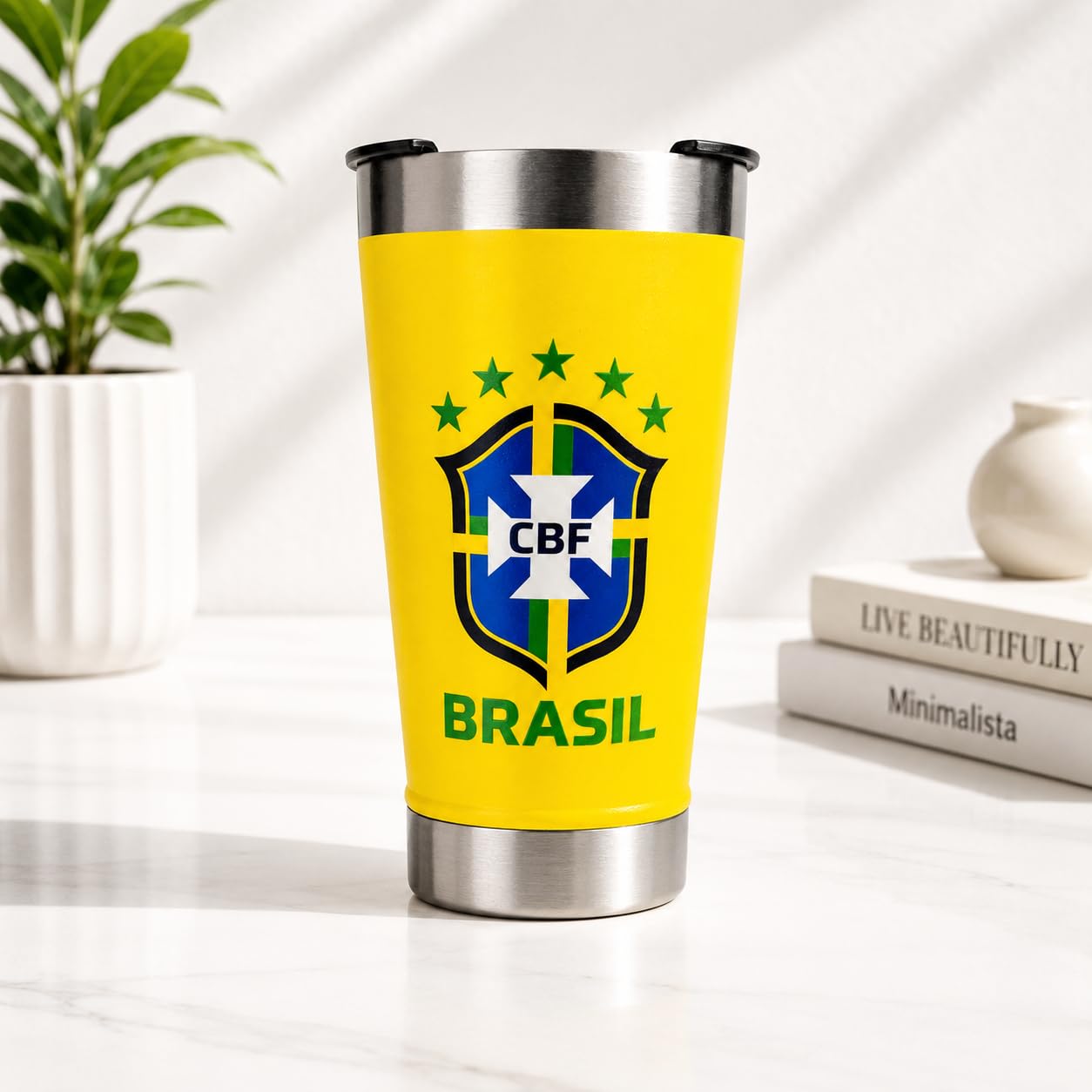 Copo Térmico Brasil CBF Aço Inox (473ml) Futebol Copa do Mundo