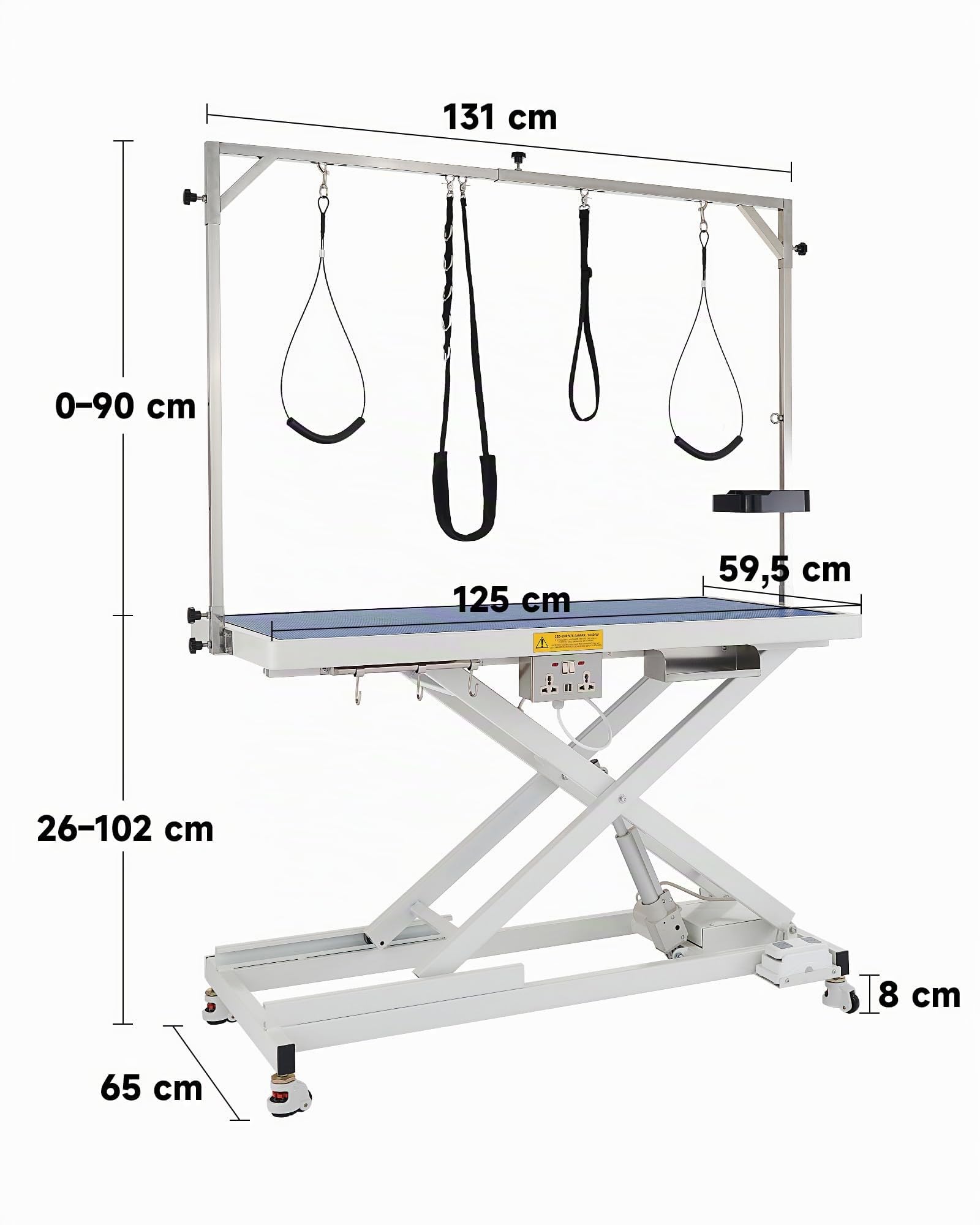 CO-Z Tavolo Elettrico da Toelettatura per Cani 120cm Tavolo da Toelettatura per Animali Pesante con Ruote Regolabili in Altezza 4 Cinghie per Toelettatura degli Animali capacità 110 kg 120cm, Bianco