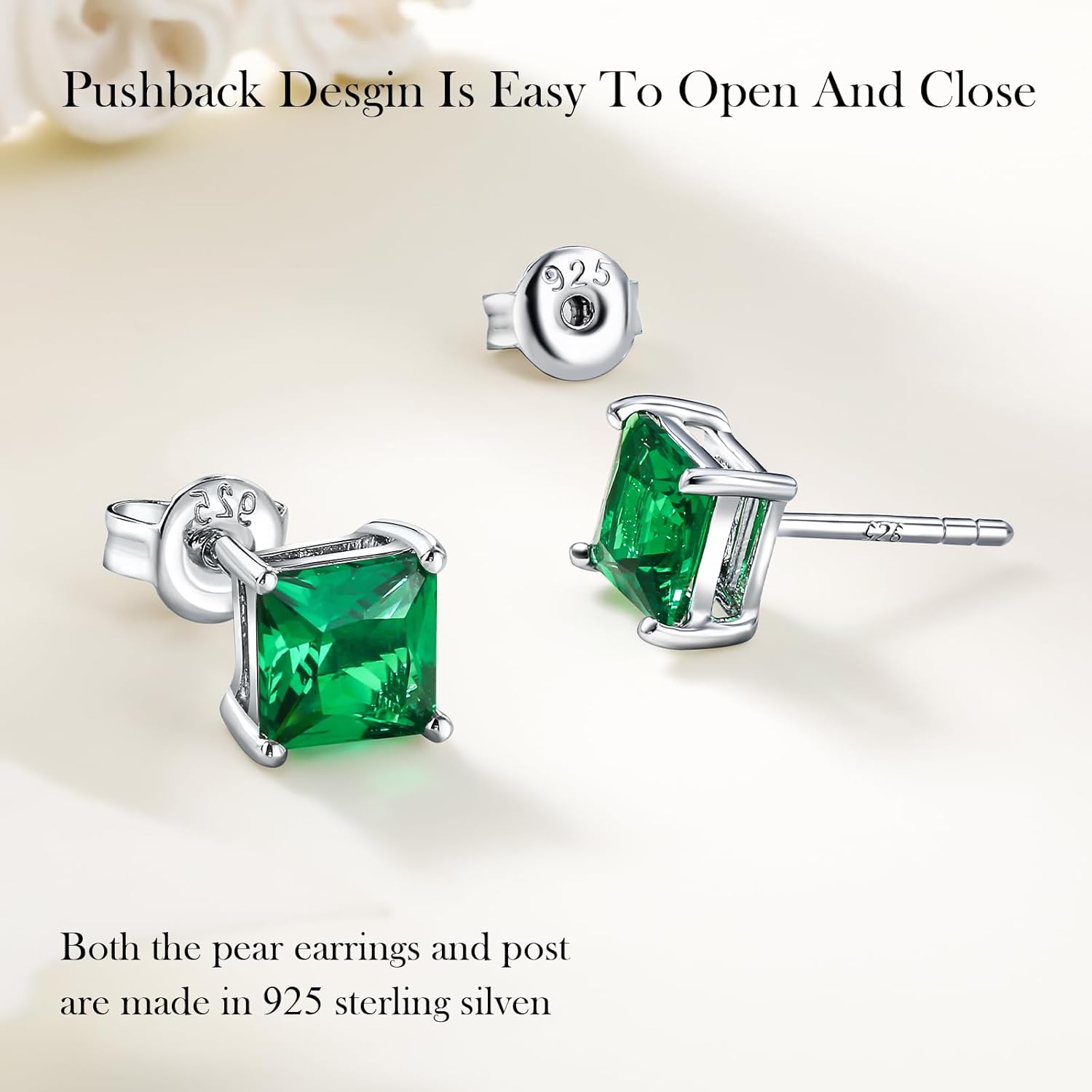 925 Sterling Silver Birthstone Earrings for Women Dainty Stud Earrings Round/Princess Cut Created Gemstone Earrings Birthstone Jewelry with Gift Box