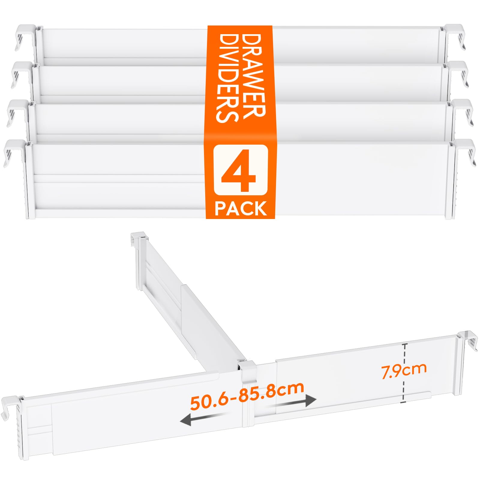 Lifewit 4 Set Hängende Schubladentrenner, Verstellbar Schubladen Trenner für Innenlänge 26 –40cm/10-17 & Höhe＞8cm, Schubladen Organizer Ordnungssystem, Schubladenteiler für Küche Schreibtisch, Weiß