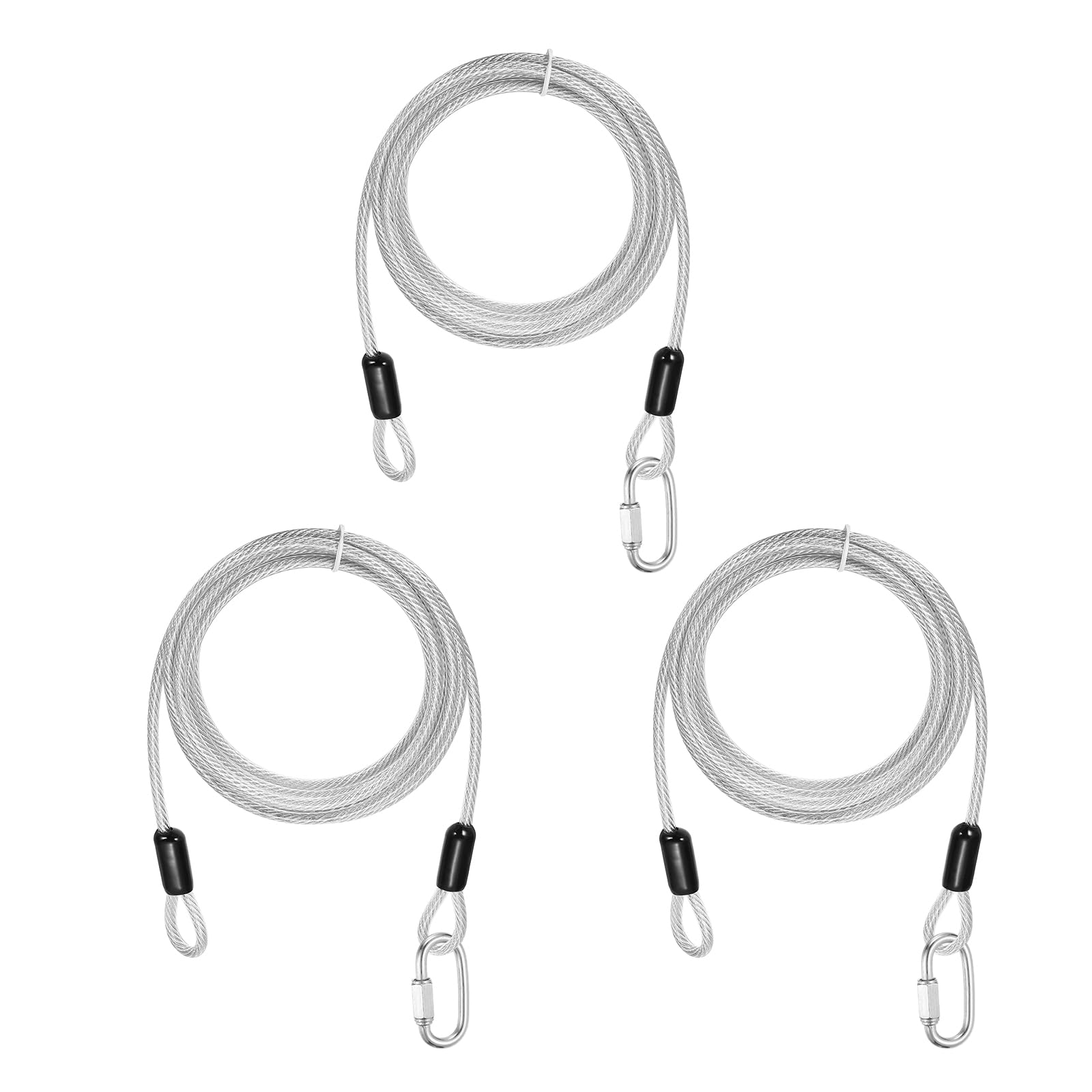PATIKIL Security Cable Lock (5mm x 2.5m, 8.2ft, Clear)(3 Set) Vinyl Coated 304 Stainless Steel Double Loop Flexible Wire Rope Safety Cable with Quick Links Locking Connectors โ image 1