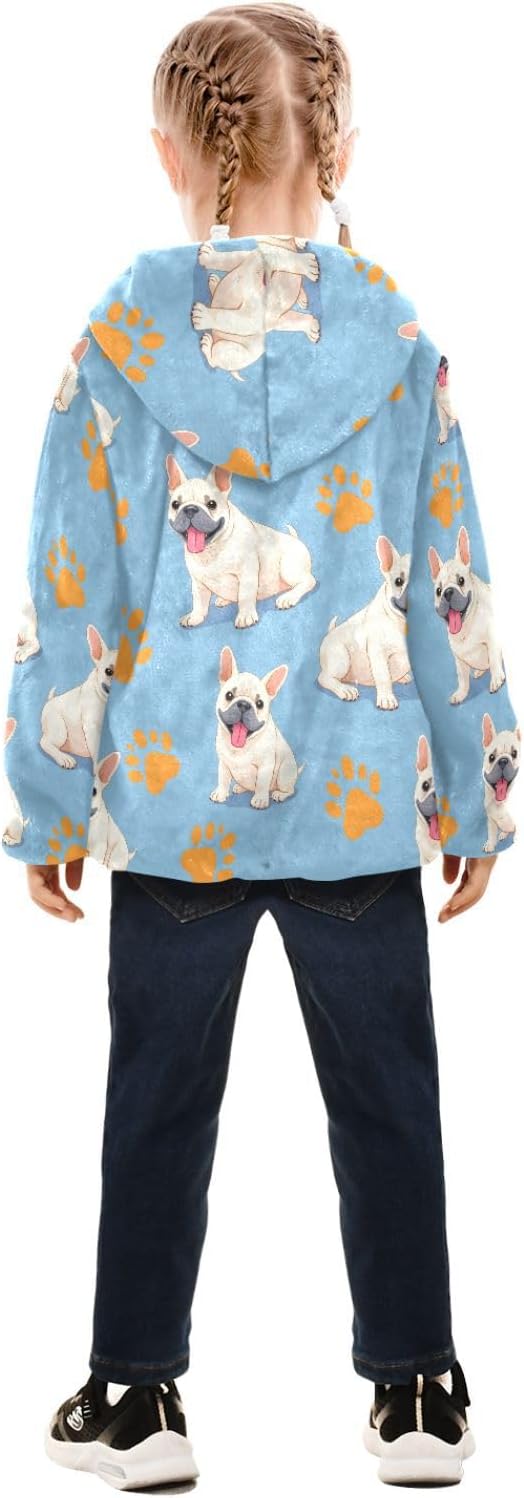 Girls Hoodie Outfit White Fist Footprints Pattern Zipper Sweatshirt Coat Fleece Jacket for Kids 3-10T